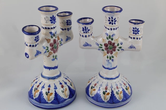 2 Candelabros Ceramica PUENTE DEL ARZOBISPO Pintados a mano  Alfar LH  VINTAGE