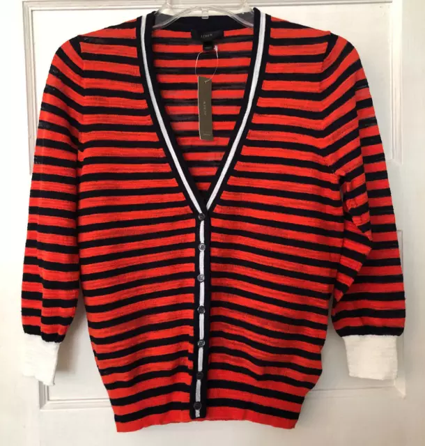 J. Crew, Women's Gauze Cardigan Sweater Lightweight, Blue/ Orange Striped, Small