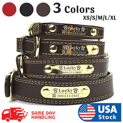 PU Personalized Dog Collars Name ID Collar with Name plate XS-XL Engraved