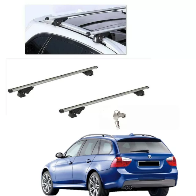 Barre Portatutto Alluminio Bmw Serie 3 Touring E91 Anno 2011 Con Rails+Serrature