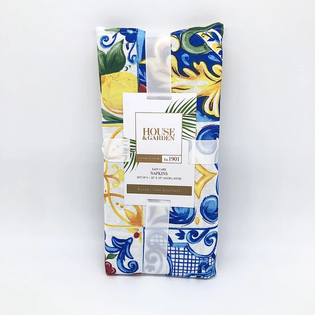 Lemon & Majolica Tile  Napkins Set Of 6 House and Garden 18” x 18”