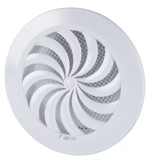 Round Air Vent Grille with Shutter Flange and Fly Screen White Ventilation Cover