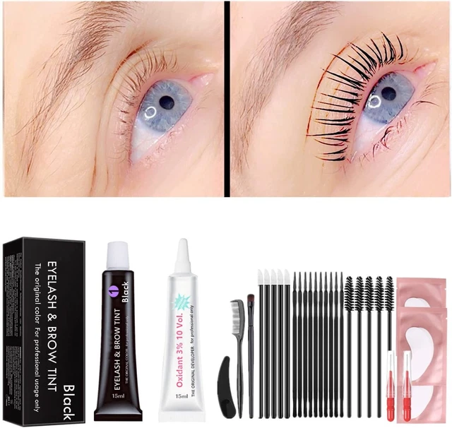 Kit de tinte para pestañas negras en casa, tinte para pestañas de 15 ml, 6 semanas de tinte para cejas