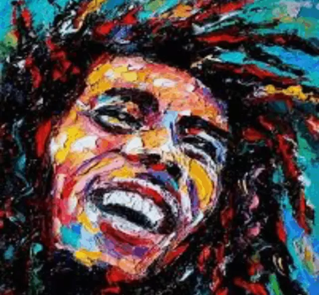 Bob Marley Abstract Oil Style Wall Art Canvas Print 16” X 16” solid frame