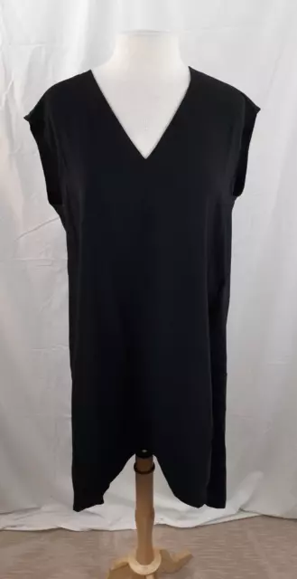 Rachel Roy Womens M Black Oversized Asymmetrical Kaftan Tunic Dress Pockets Boho