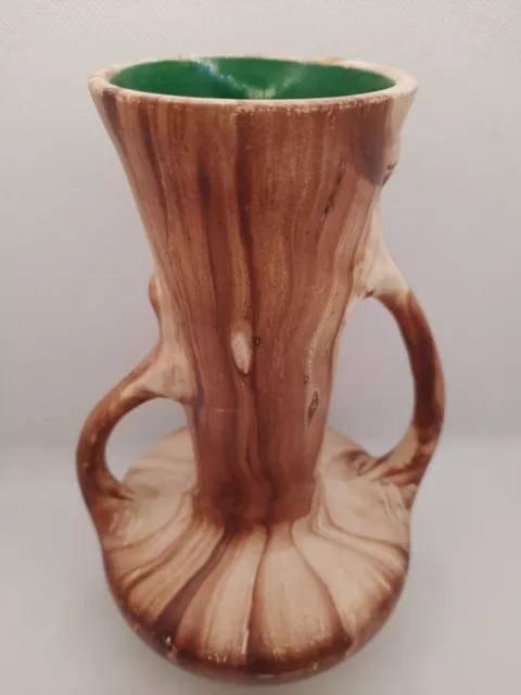 Vintage Rocky Mountain Pottery Romco Faux Wood Grain Double Handle Vase USA 7.5"