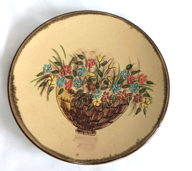 Compotier / Plat à Gâteau Ancien En Porcelaine – Motif Rose Bleue – Vintage