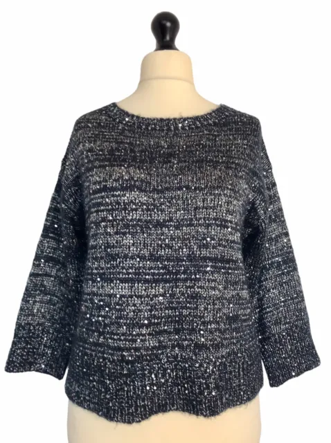 Somerset By Alice Temperley Navy Blue / Silver Sequin Jumper - Size Small