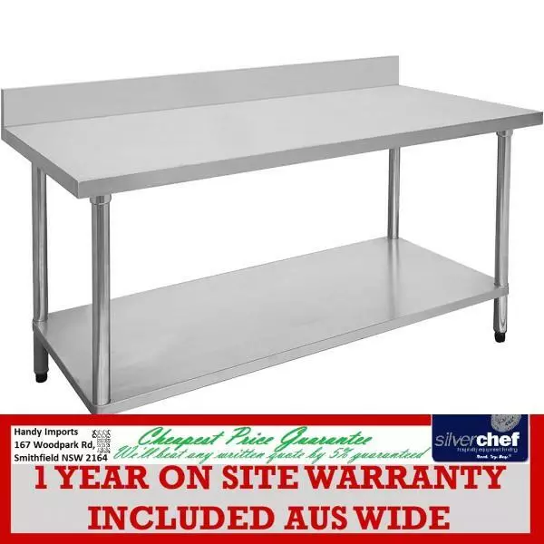 Fed Commercial Stainless Steel Grade 304 Table Bench High Splashback 1500-6-Wbb