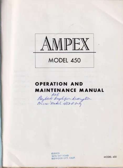 *Genuine Original Ampex 450 Reel To Reel Maintenance & Instruction Manual*