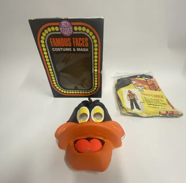 Vintage 1982 Ben Cooper Daffy Duck Halloween Costume Mask Box Never Worn On Bag