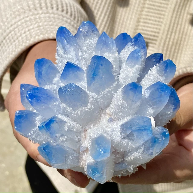 1.6LB New Find sky blue Phantom Quartz Crystal Cluster Mineral Specimen Healing 10