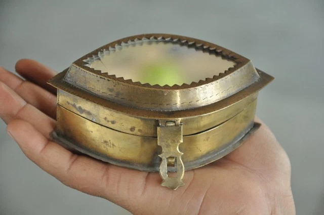 Old Handcrafted Mirror Fitted 6 Compartment Unique Shape Betel Nut Box