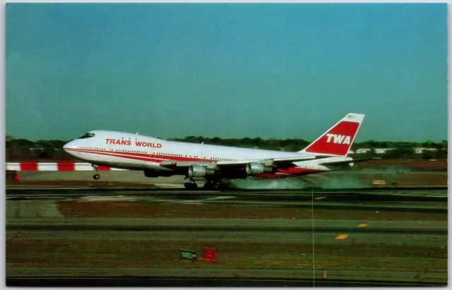 Airplane TWA-Trans World Airlines Boeing 747 Largest Airliner Aircraft Postcard