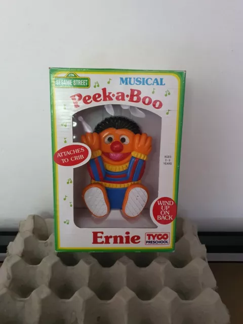 Vintage Ernie Peek a Boo Musical wind up Sesame Street Tyco toy 1990s