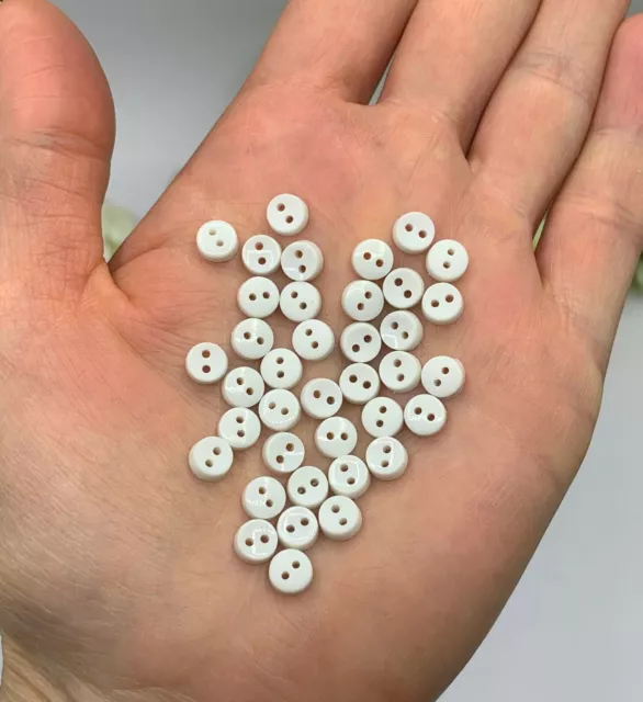 Tiny round white buttons small mini 6mm doll toy making eyes micro glossy shiny