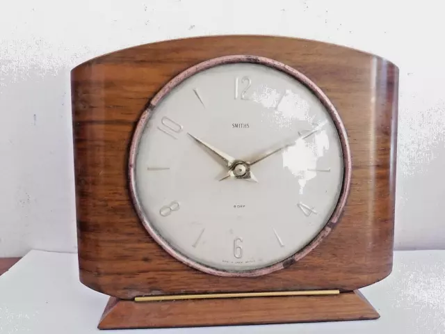 Vintage 1950'S Retro   Teak Smiths 8 Day Floating Balance  Mantle Clock Vgwc