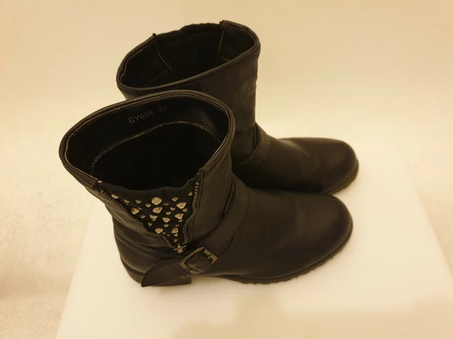 Bottines D'hiver à Talon Bas couleur  Noire Femme Pointure 37 faux cuirs 3