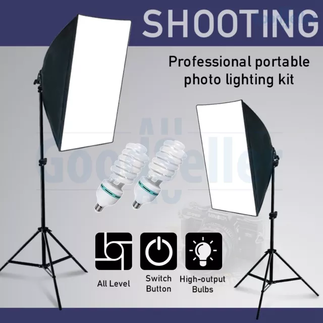 3x6m Green Screen MUSLIN Backdrop Photo Studio Lighting Softbox Light Stand Kit 2