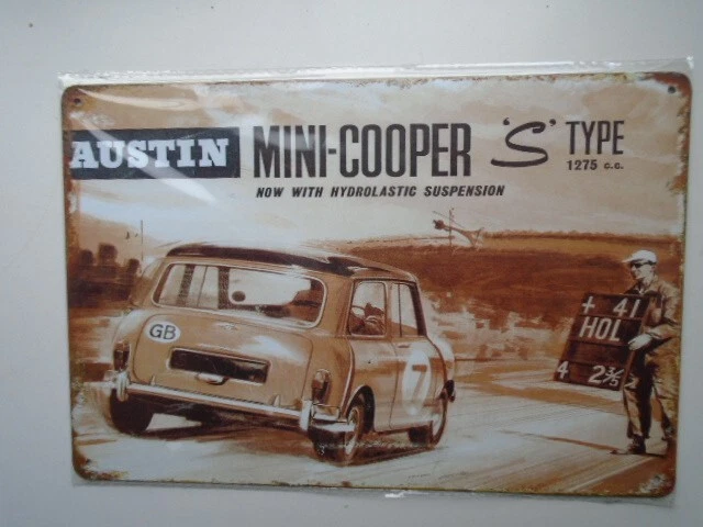 Großes Retro Style Austin Mini Cooper S Typ 1275cc Oldtimer Werbeschild