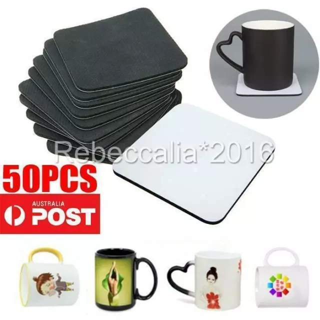 HOT-50Pcs Square Sublimation Coaster Sublimation Blank Cup Coasters Square  Blank Rubber DIY Coasters Heat Transfer