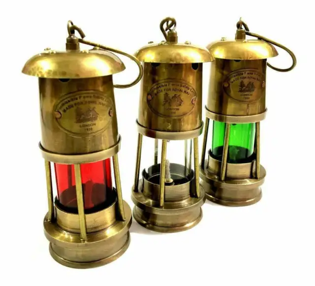 Set mit 3 kleinen Lampen aus antikem Messing im Vintage-Stil, nautisches...