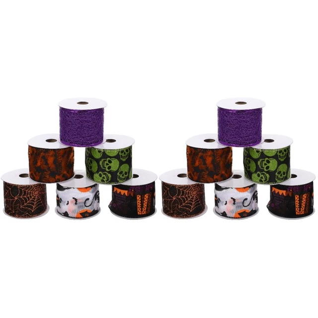 12 Rolls Halloween Webbing Polyester Bat Ribbons Wedding Wired