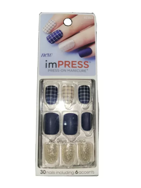 Kiss Impress Bells & Whistles Dark Blue Press-On Manicure Nails - Pack of 30