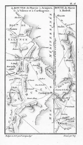 1808 - Murcia Madrid Aranjuez Valencia Carthagena map