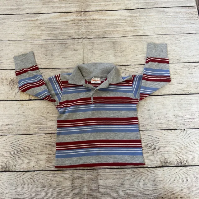 Vintage Healthtex Toddler Kids Collared Long Sleeve Striped Shirt 4T Blue Gray