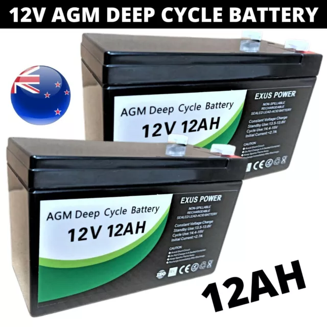 2 X 12V 12Ah AGM Deep Cycle Battery SLA Alarm Bike Solar Power Camping Marine