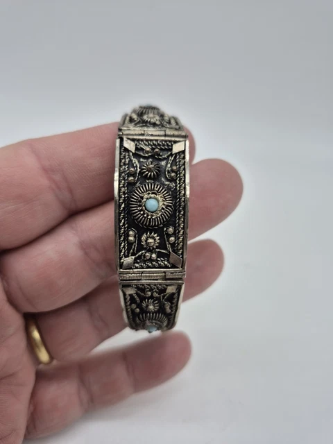 Bracelet Berbère Ancien Avec Perles Métal Argenté - Bijou Ethnique Vintage - Occasion