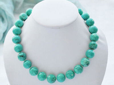 Natural 10mm Old Rock Green Turquoise Round Gemstone Beads Necklace 18''