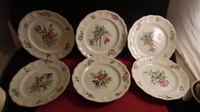 Service de 6 assiettes plates en faience de Lunéville modèle Reverbère anciennes