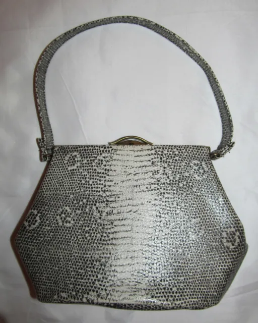40's imitation python white and gray pin up unique shape small hand bag WOW