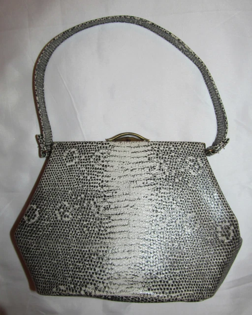 40's imitation python white and gray pin up unique shape small hand bag WOW 40's imitation python white and gray pin up unique shape small hand bag WOW