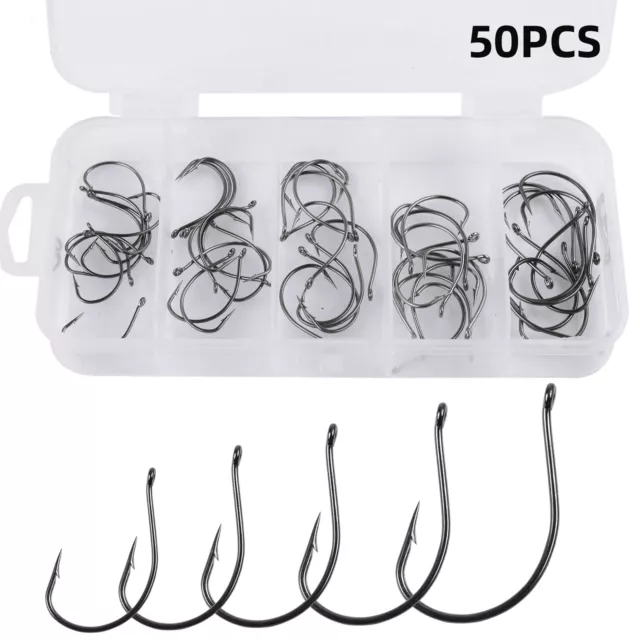 50pcs 5 tailles hameçons de pêche en acier inoxydable hameçons de pêche à O8Y6