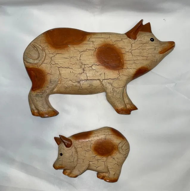 Wooden Big Cow And Small Cow Shelf or Wall Decor Farmhouse Country Style