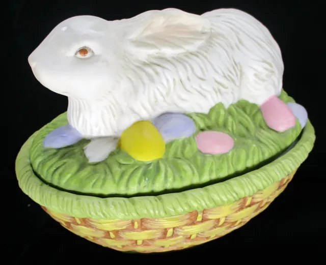 Hallmark Bunny Rabbit on Nest Easter Eggs Basket Candy Trinket Dish 2 Piece EUC