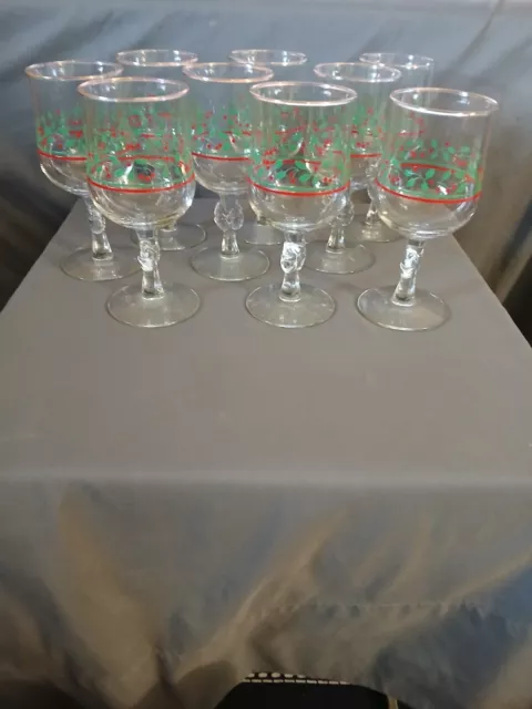 Vintage Arby's Christmas Holly & Berry Stem Glasses 1987 Set Of 8 New Old Stock