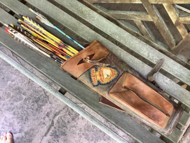 Vintage leather recurve bow arrow quiver