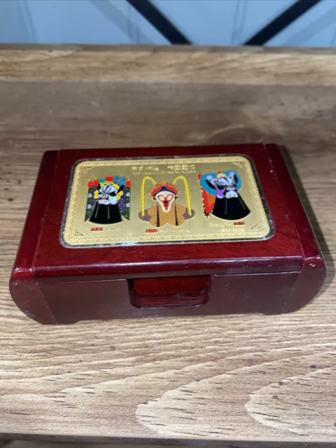 Chinese Peking Opera Wooden Box Facial Make-Up 24K Plate Jiao Zan Zhang Fei Vtg