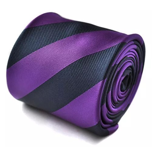 Frederick Thomas Designer Mens Tie - Dark Purple & Navy Blue - Club Striped