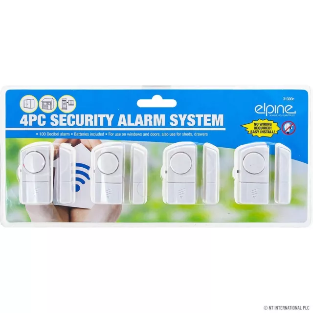 4 Window & Door Burglar Intruder Alarms Wireless Sensor Security Home Entry Shed
