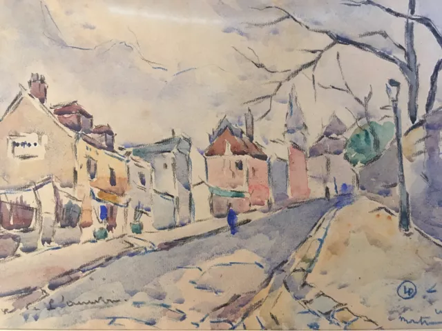 Très Beau Dessin Peinture Papier Aquarelle Rue Montmartre De L’abreuvoir 1937