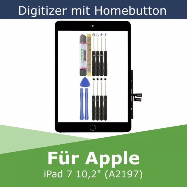 Digitizer für Apple iPad 7 A2197 Schwarz 10,2" Touchscreen Glas Display Scheibe