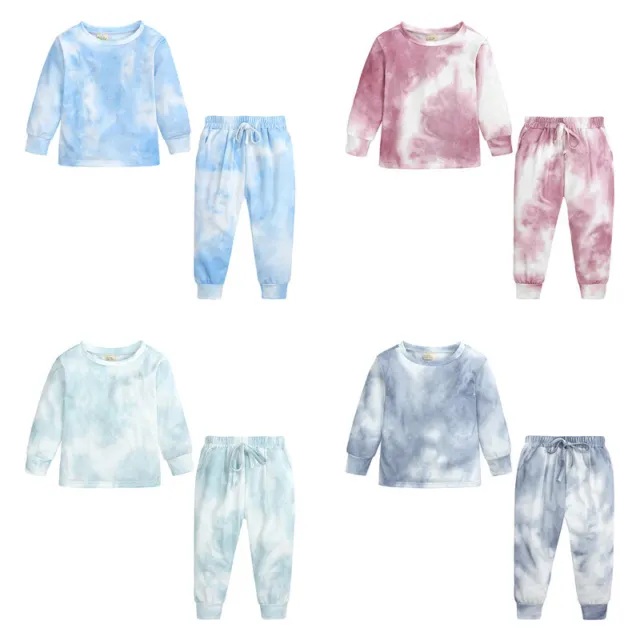 Toddler Kids Girl Tie-Dye Print Sweat Shirt Tops+Pants 2PCS Outfits Clothes Set