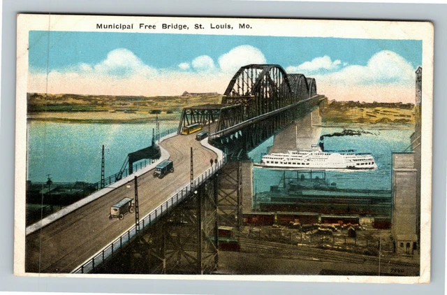 St Louis MO-Missouri, Municipal Free Bridge, Vintage Postcard