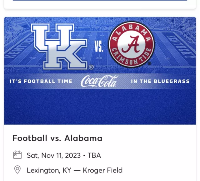 Up To 4 Tickets Kentucky Wildcats vs. Alabama Crimson Tide Football $375 Each