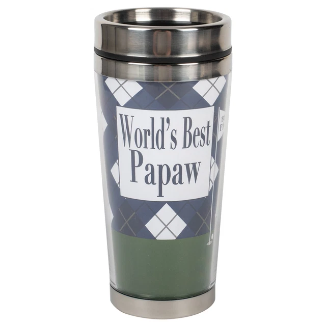 World's Best Papaw By Par Blue 16 ounce Stainless Steel Travel Tumbler Mug